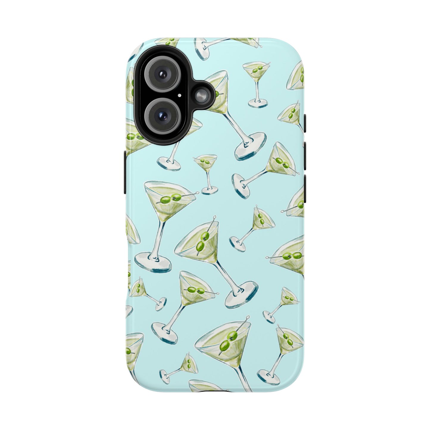 Watercolor Blue and Green Martinis Tossed Illustrated Pattern Turquoise Blue Tough Phone Case | Various Models