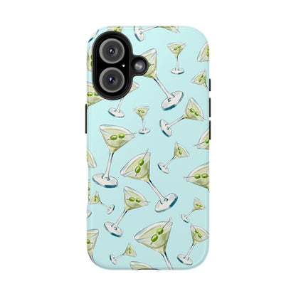 Watercolor Blue and Green Martinis Tossed Illustrated Pattern Turquoise Blue Tough Phone Case | Various Models
