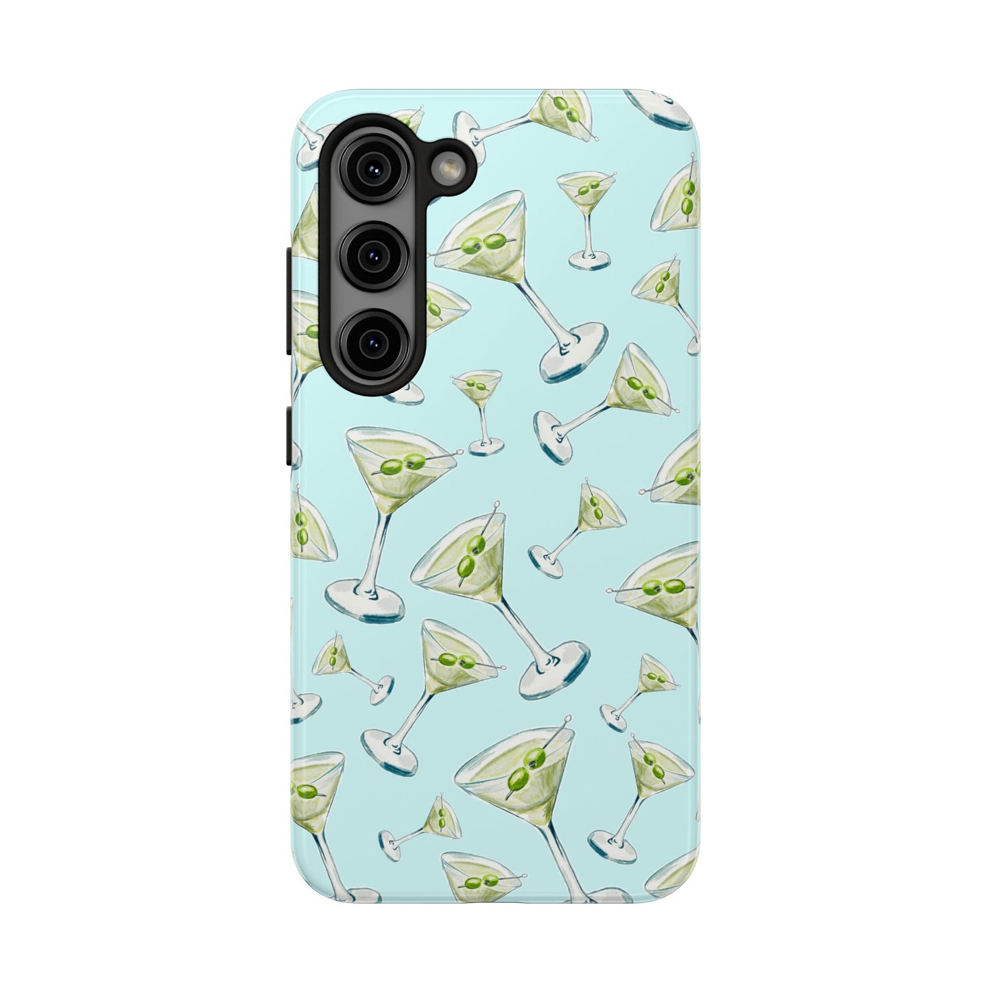 Watercolor Blue and Green Martinis Tossed Illustrated Pattern Turquoise Blue Tough Phone Case | Various Models