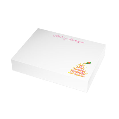 Stationery | Personalized Custom Pink Champagne Coupe Tower Watercolor Set | Flat Cards with Envelopes |Thank You Bridal Shower Bachelorette