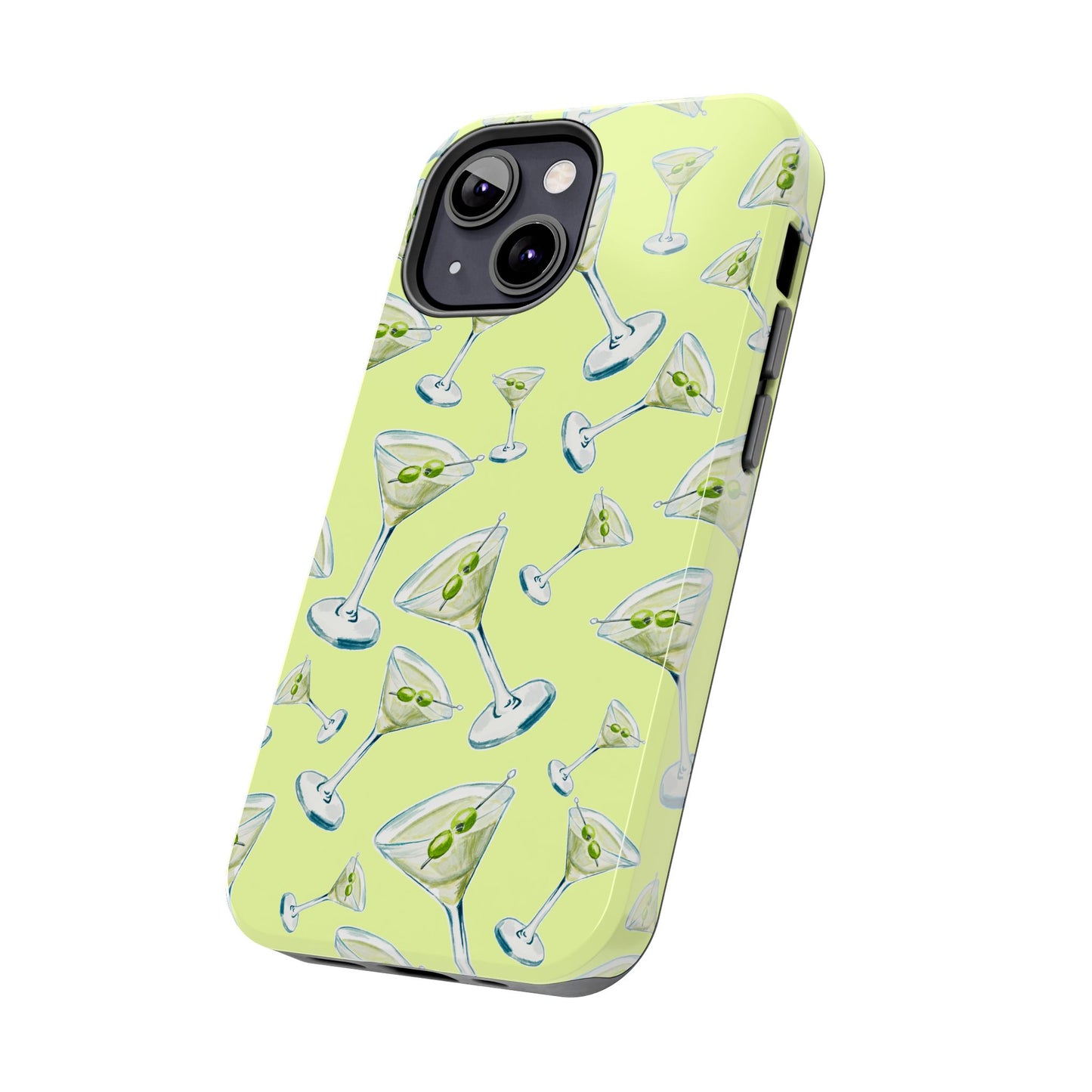 Watercolor Blue and Green Martinis Tossed Illustrated Pattern Yellow Tough Phone Case | Various Models