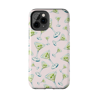 Watercolor Blue and Green Martinis Tossed Illustrated Pattern Blush Pink Tough Phone Case | Various Models