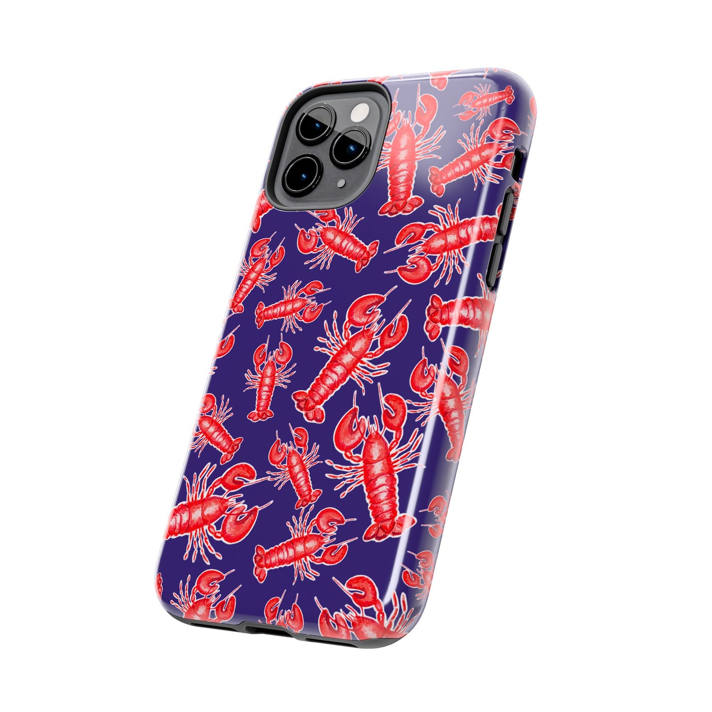 Red Lobster Watercolor Illustrated Tossed Pattern Navy Coastal Nautical Tough Phone Case | Various Models