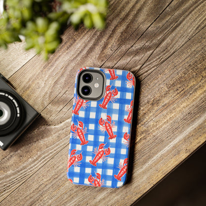 Blue Gingham Red Lobster Watercolor Patterned Phone Case | Various Models