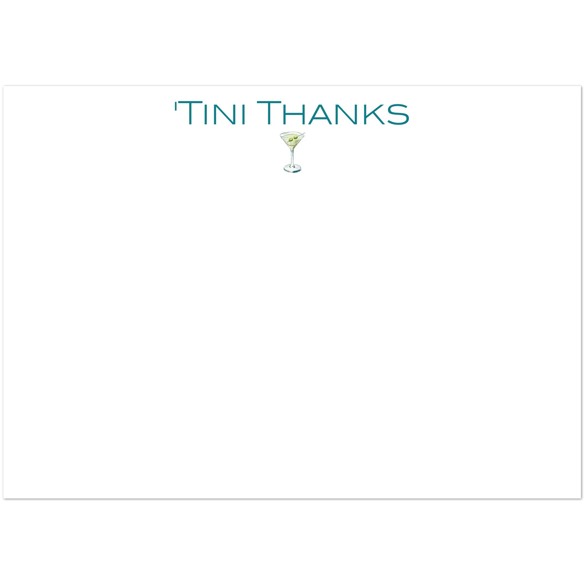 Thank You Cards | 'Tini Thanks | Martini Watercolor Illustration | Flat Notecards & Envelope Set of 10 | 2 Sizes 5R (5 x 7″) Modern