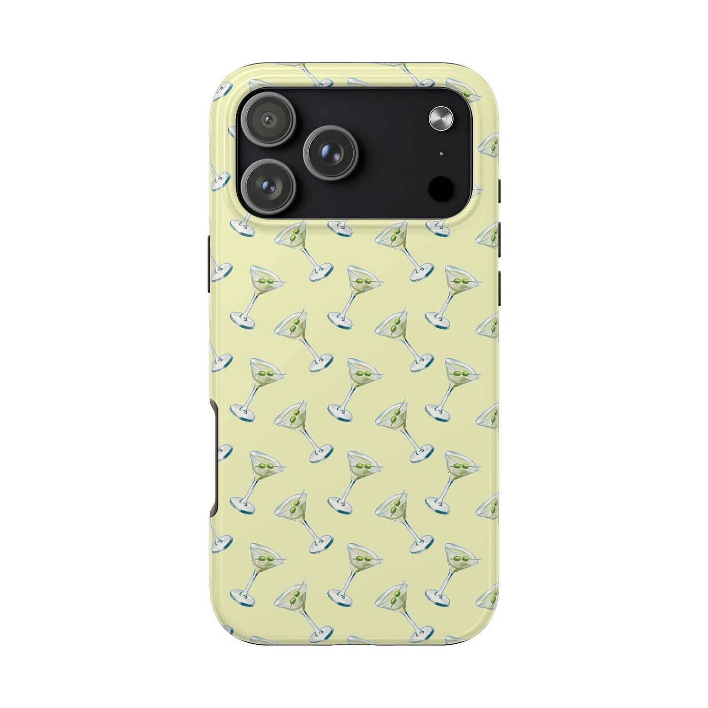 Yellow Mini Martini Watercolor Illustrated Tossed Pattern Tough Phone Case | Various Models Available iPhone 17 Pro Max