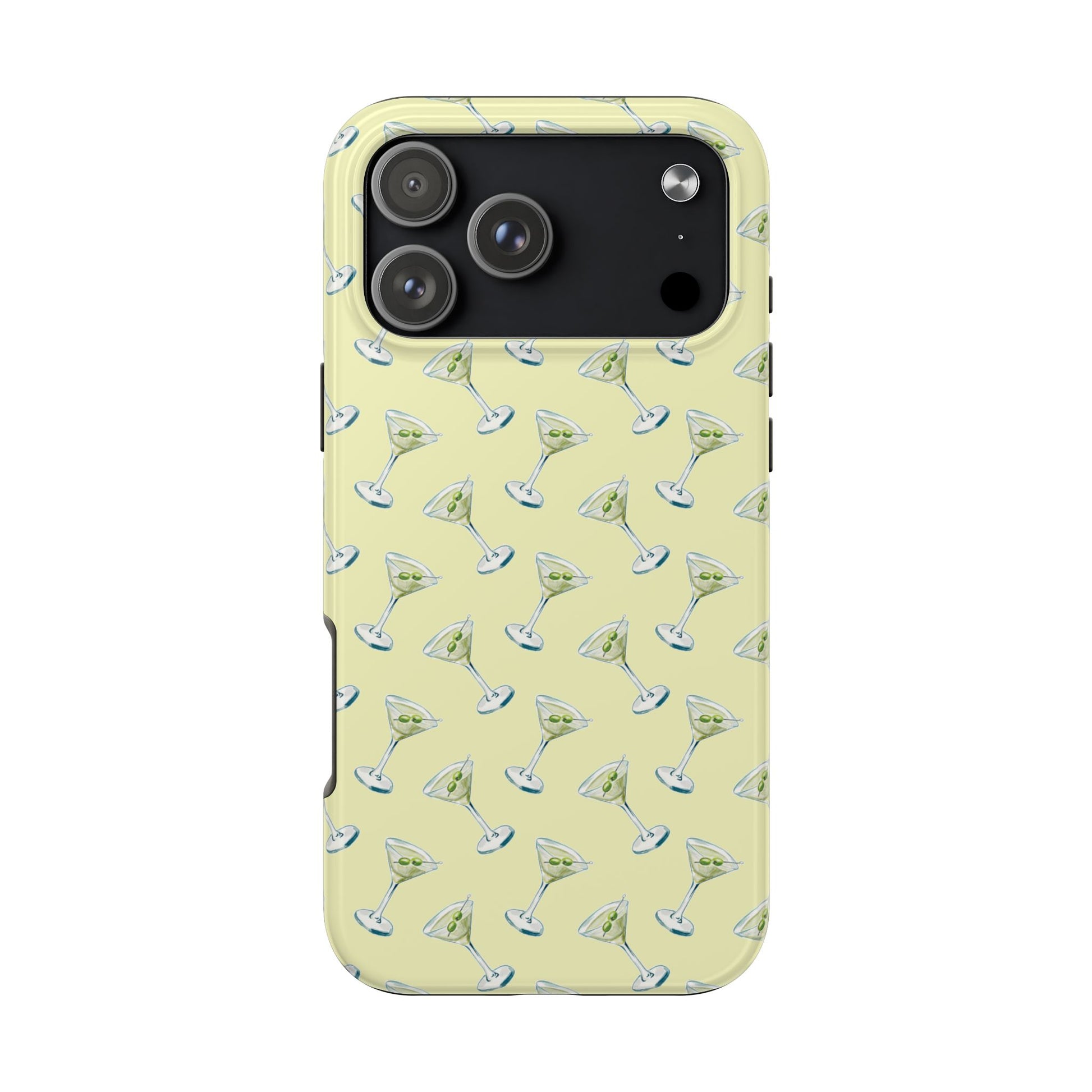 Yellow Mini Martini Watercolor Illustrated Tossed Pattern Tough Phone Case | Various Models Available iPhone 17 Pro Max