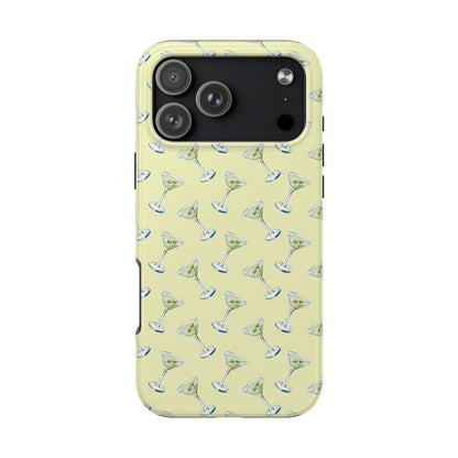Yellow Mini Martini Watercolor Illustrated Tossed Pattern Tough Phone Case | Various Models Available iPhone 17 Pro Max
