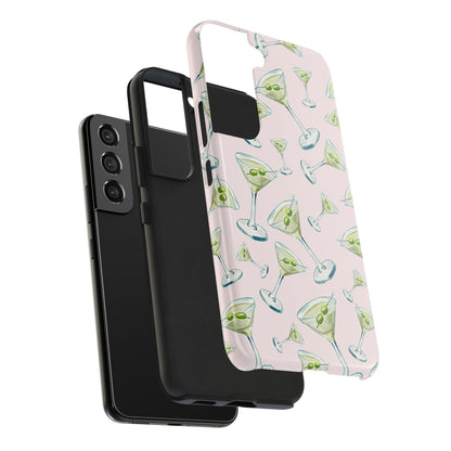 Watercolor Blue and Green Martinis Tossed Illustrated Pattern Blush Pink Tough Phone Case | Various Models