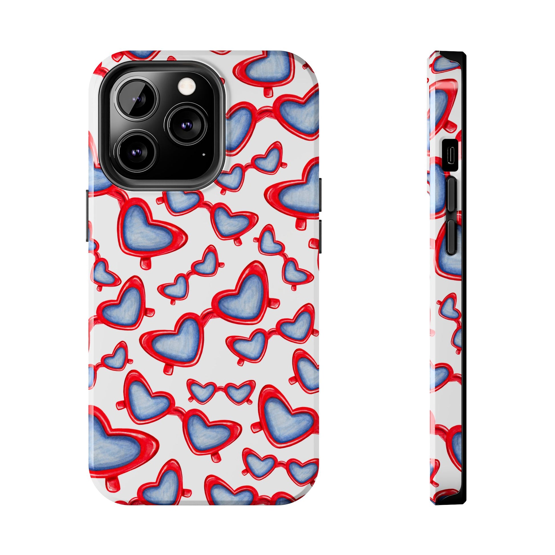 Red, White, & Blue Heart Shaped Watercolor Sunglasses Tossed Pattern Tough Phone Cases iPhone 13 Pro