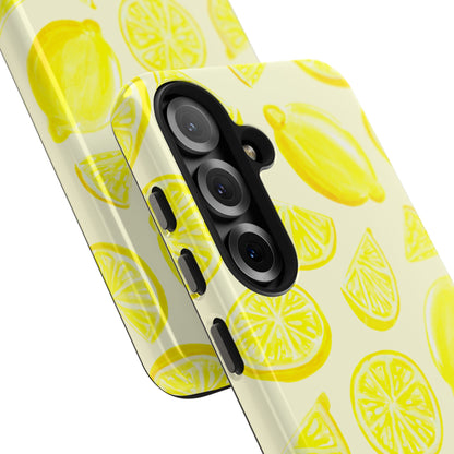 Bright Yellow Lemons Watercolor Illustrated Tossed Pattern Pale Yellow Tough Phone Case | Various Models