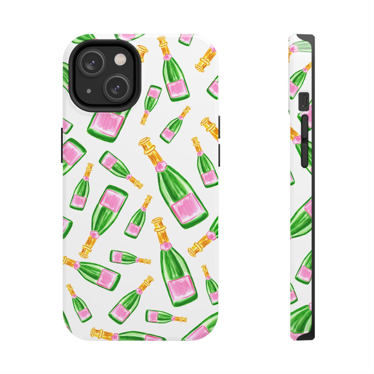 Copy of Tossed Pink and Green Watercolor Illustrated Champagne Bottles Pattern Tough Phone Case | Various Models