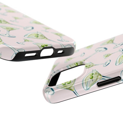 Watercolor Blue and Green Martinis Tossed Illustrated Pattern Blush Pink Tough Phone Case | Various Models
