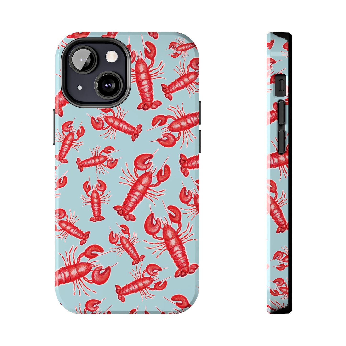 Red Lobster Watercolor Illustrated Tossed Pattern Light Blue Tough Phone Case | Various Models