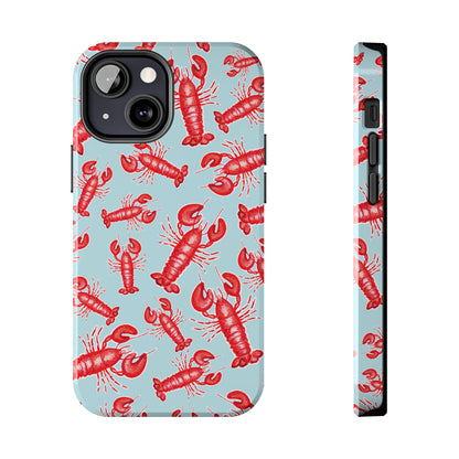 Red Lobster Watercolor Illustrated Tossed Pattern Light Blue Tough Phone Case | Various Models