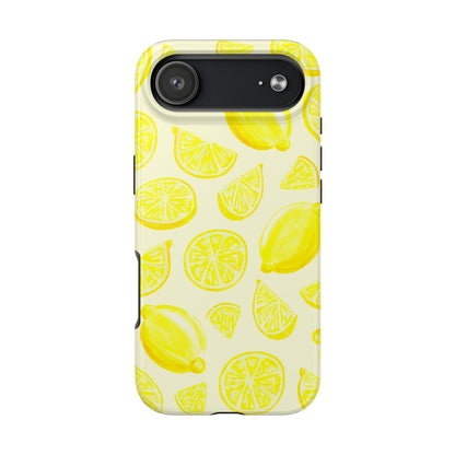 Bright Yellow Lemons Watercolor Illustrated Tossed Pattern Pale Yellow Tough Phone Case | Various Models