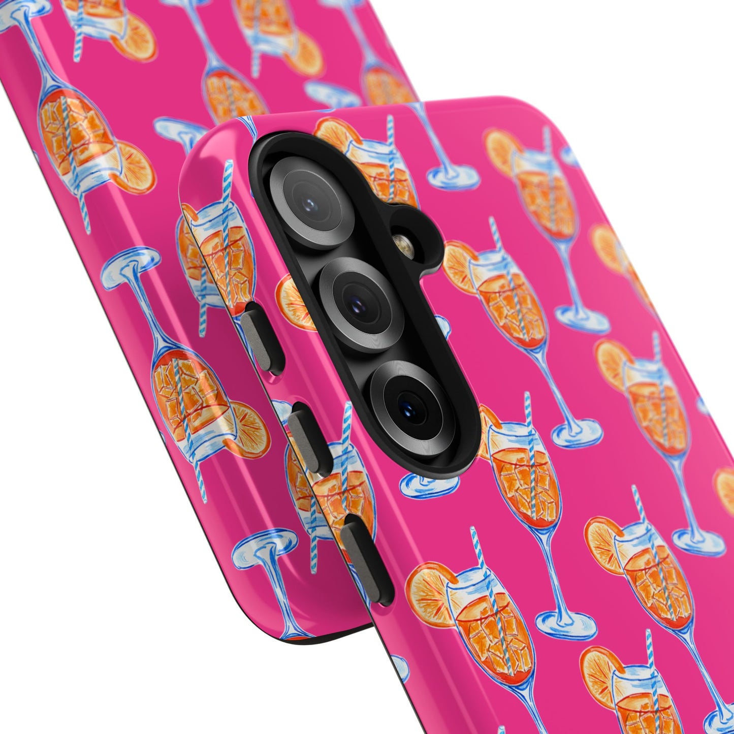 Orange & Blue Aperol Spritz Watercolor Pattern Hot Pink Phone Case | Various Models