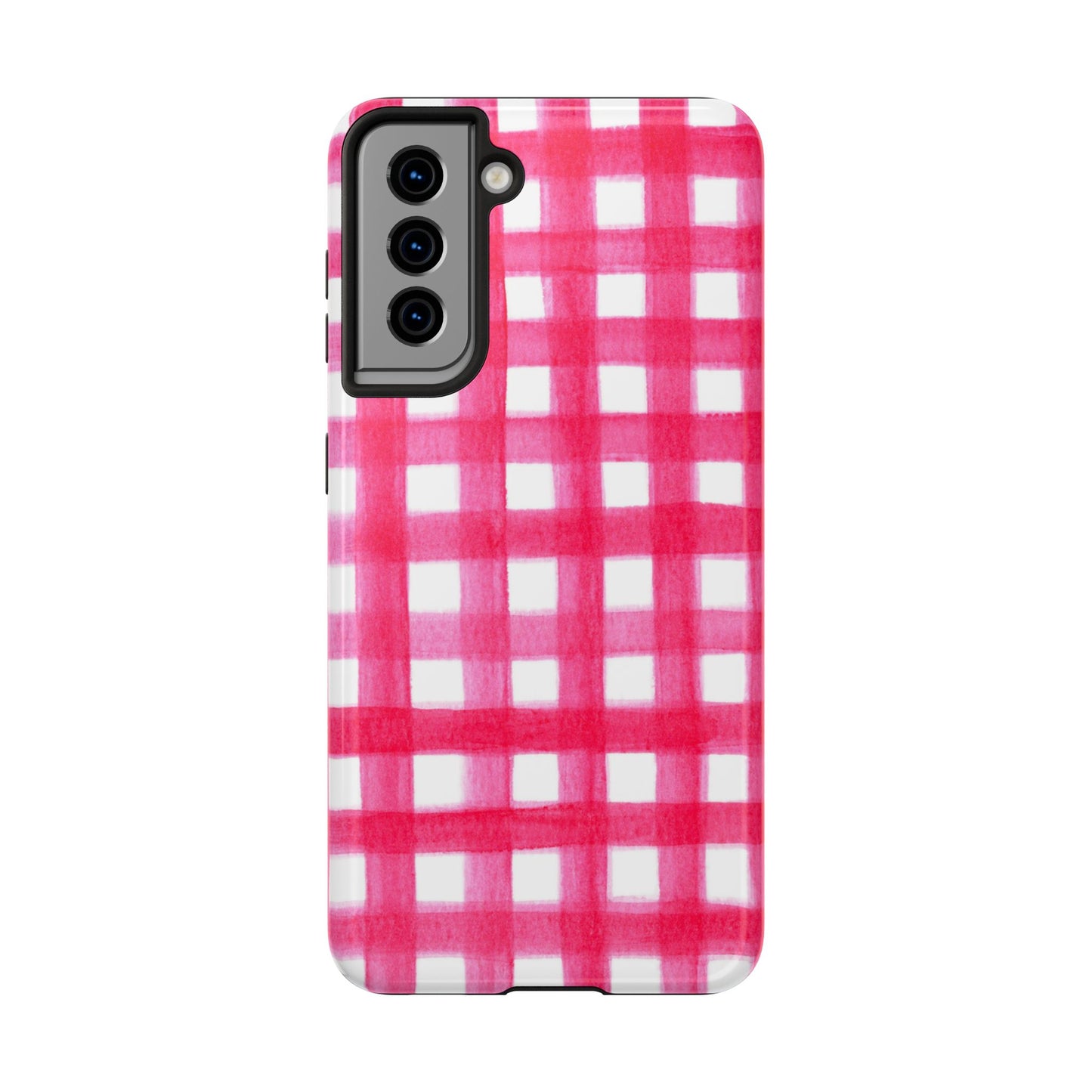 Hot Pink Gingham Watercolor Preppy Tough Phone Case | Various models Samsung Galaxy S21