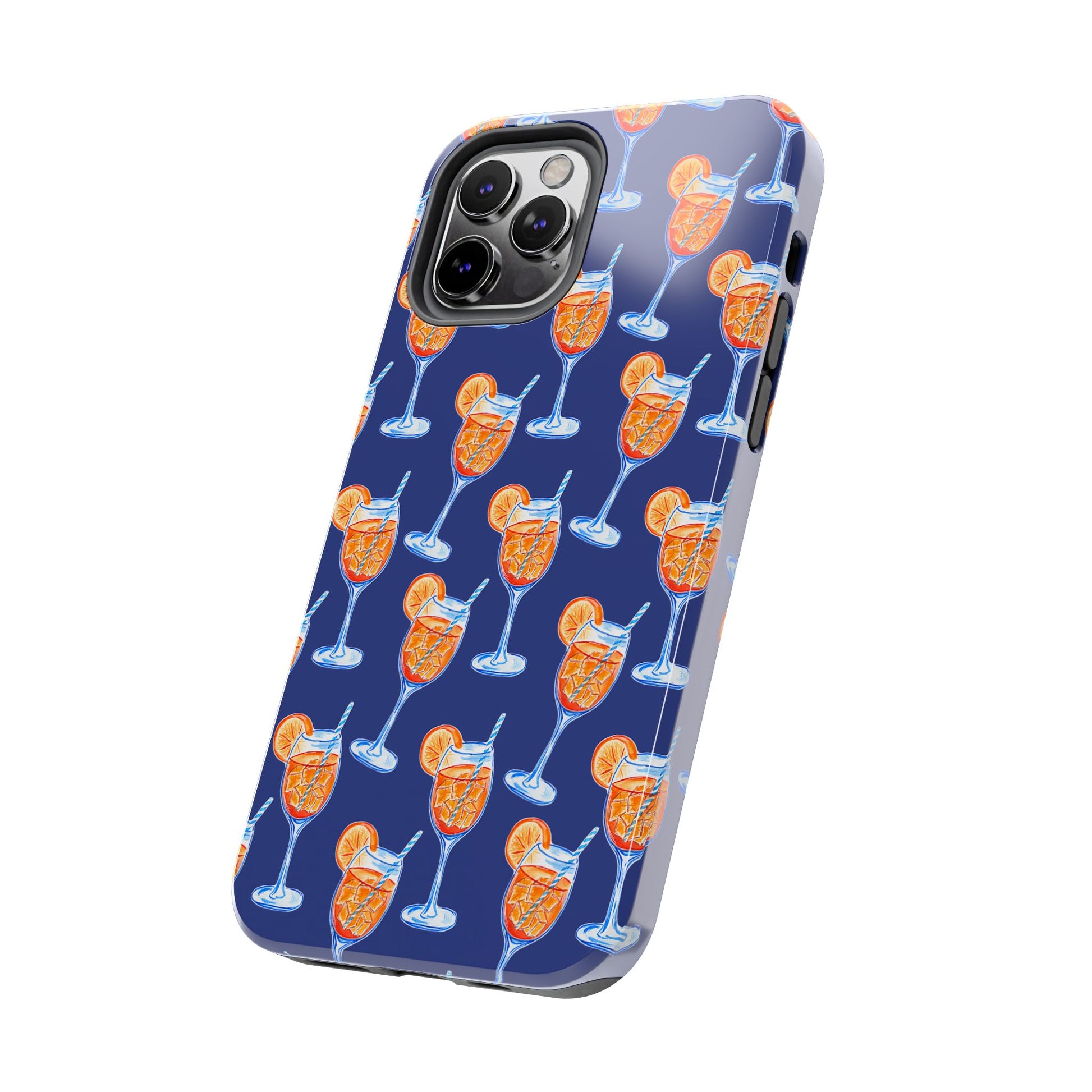 Orange & Blue Aperol Spritz Watercolor Pattern Navy Tough Case | Various Models