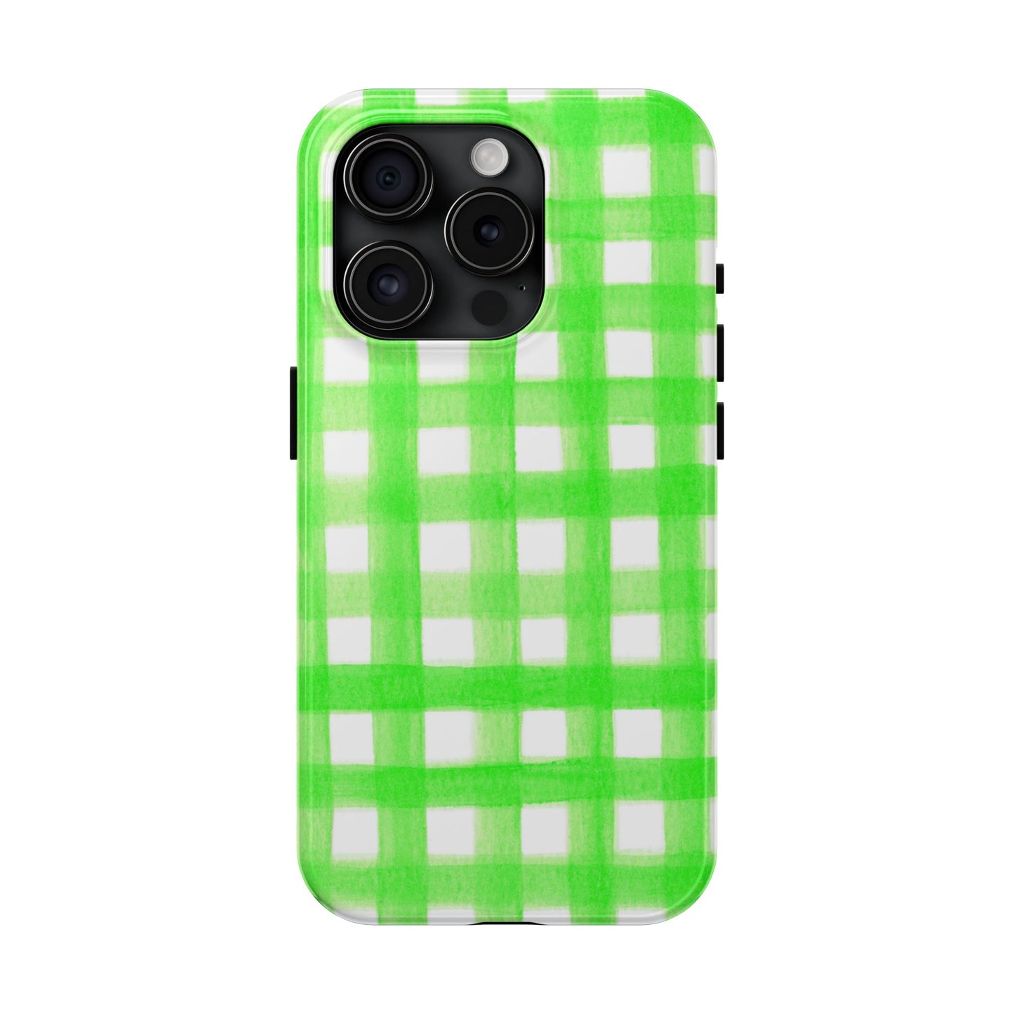 Lime Green Gingham Watercolor Illustrated Tough Phone Case | Various Models Available
