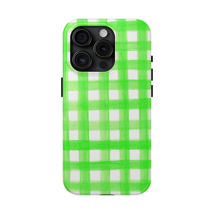 Lime Green Gingham Watercolor Illustrated Tough Phone Case | Various Models Available