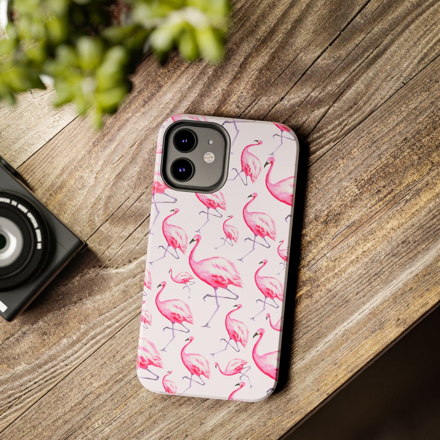 Pink Flamingos Watercolor Illustrated Tossed Pattern Blush Phone Case | Various Models