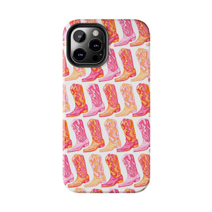 Rows of Hot Pink & Orange Cowboy Boots Tough Phone Cases | Various Models Available