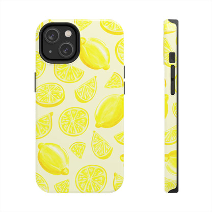 Bright Yellow Lemons Watercolor Illustrated Tossed Pattern Pale Yellow Tough Phone Case | Various Models