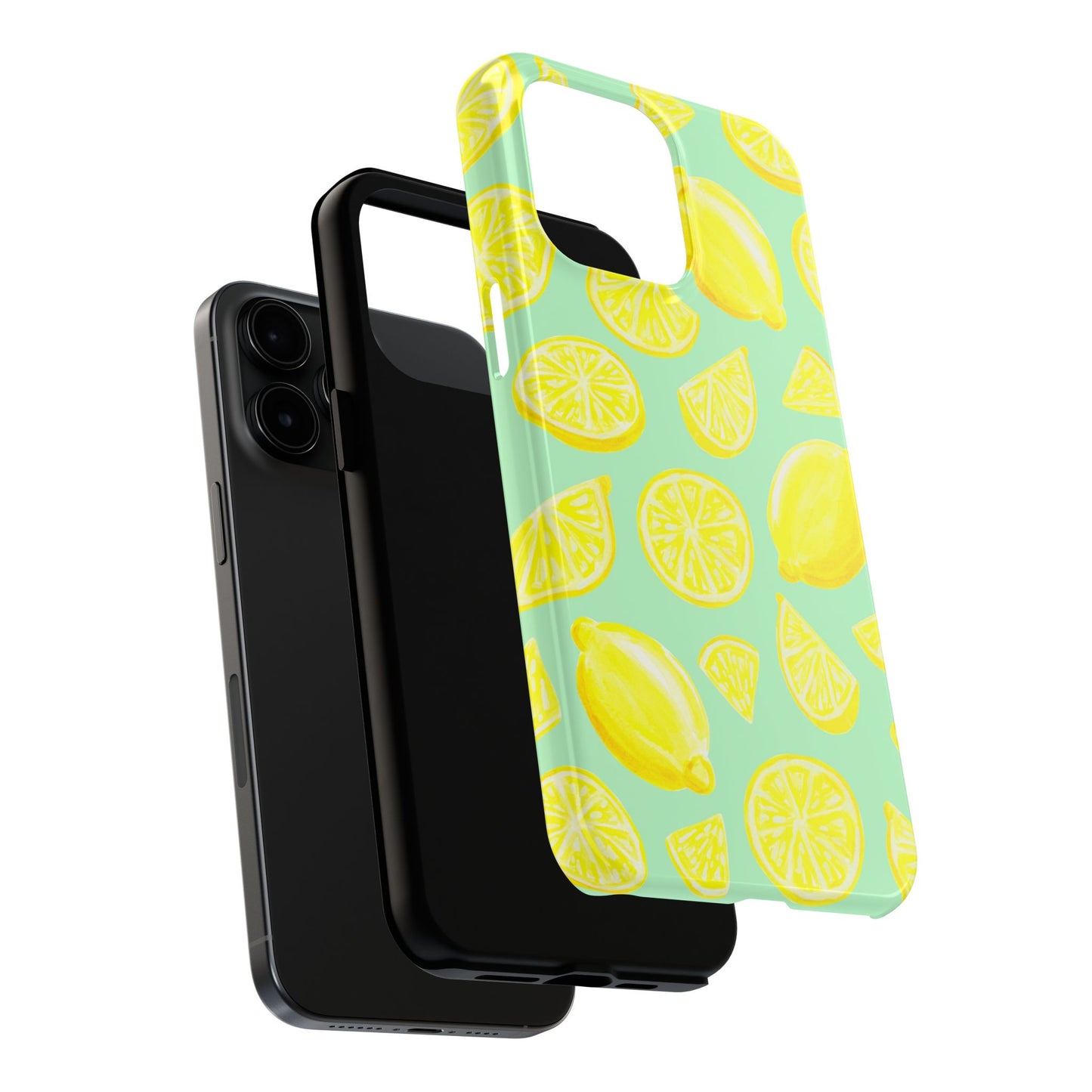 Bright Yellow Lemons Watercolor Illustrated Tossed Pattern Mint Green Tough Phone Case | Various Models