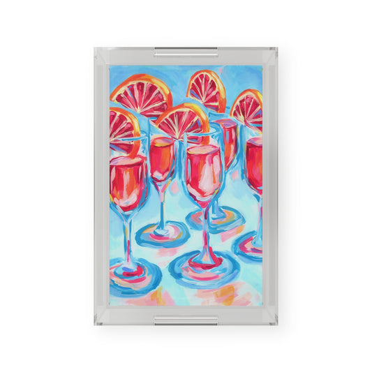 11” x 17” Acrylic Serving Tray Blood Orange Mimosas Blue Champagne Flutes