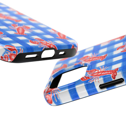 Blue Gingham Red Lobster Watercolor Patterned Phone Case | Various Models