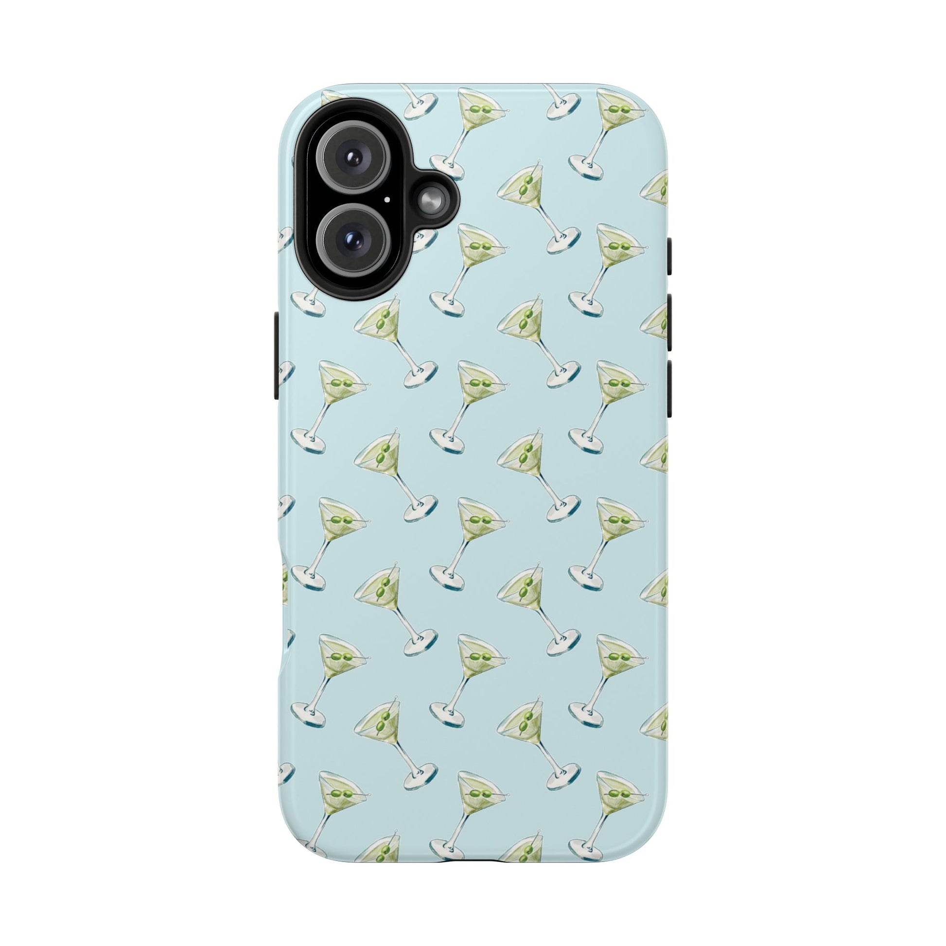 Blue Mini Martini Watercolor Illustrated Tossed Pattern Tough Phone Case | Various Models Available iPhone 16 Plus