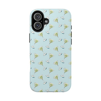 Blue Mini Martini Watercolor Illustrated Tossed Pattern Tough Phone Case | Various Models Available iPhone 16 Plus