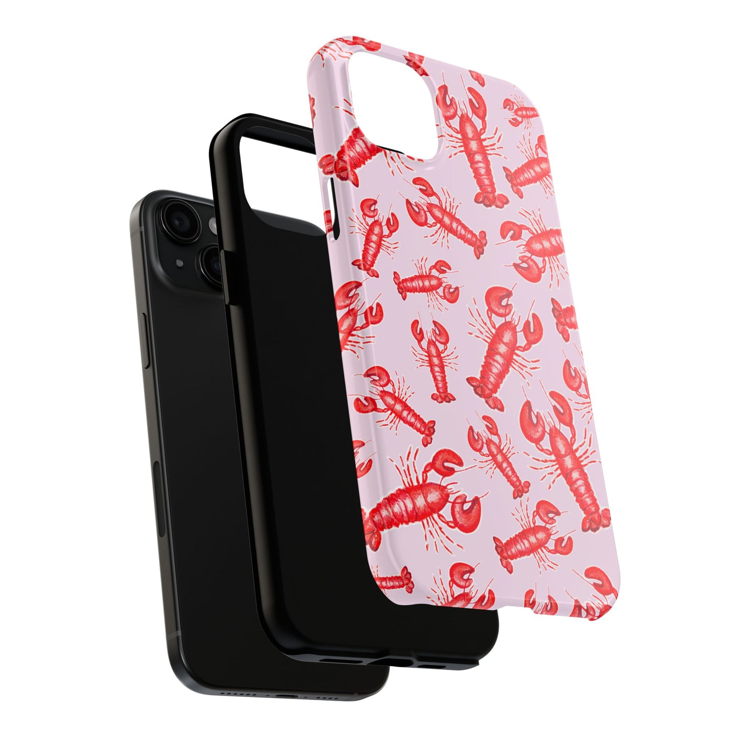 Red Lobster Watercolor Illustrated Tossed Pattern Light Pink Coastal Nautical Tough Phone Case | Various Models