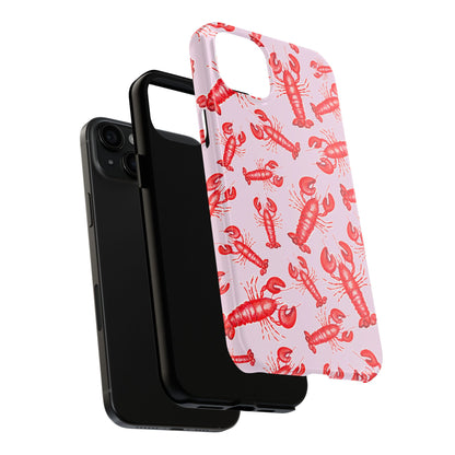 Red Lobster Watercolor Illustrated Tossed Pattern Light Pink Coastal Nautical Tough Phone Case | Various Models