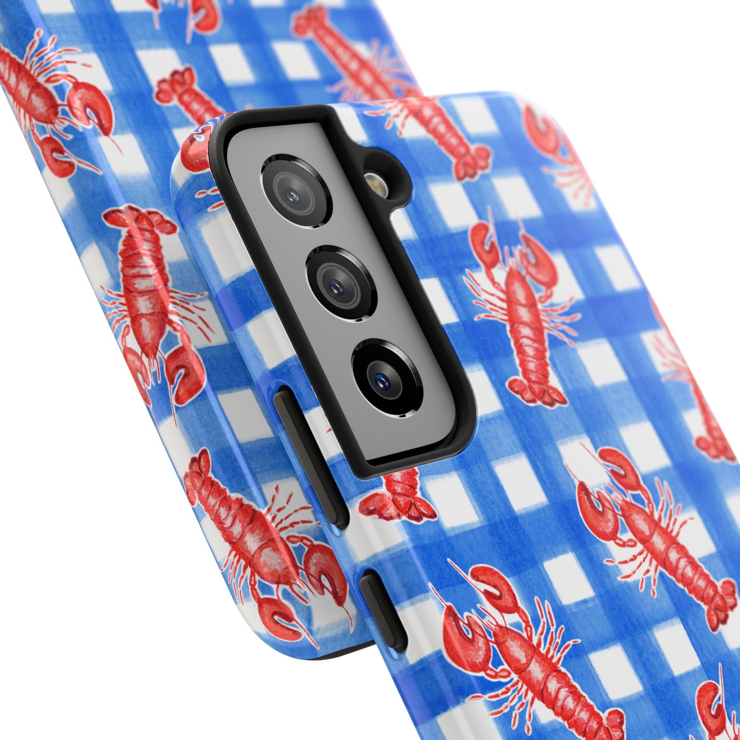 Blue Gingham Red Lobster Watercolor Patterned Phone Case | Various Models