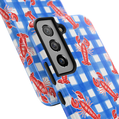 Blue Gingham Red Lobster Watercolor Patterned Phone Case | Various Models