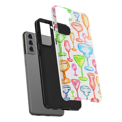 Monochromatic Margarita, Wine, Martini, and Champagne Flute Cocktail Glasses Watercolor Illustrated Tough Phone Case | Various Models Available