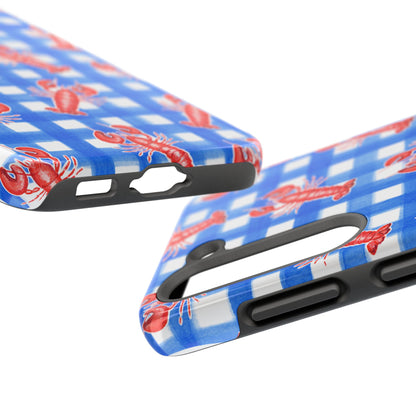 Blue Gingham Red Lobster Watercolor Patterned Phone Case | Various Models