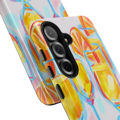 Pink Orange Mimosas Blue Champagne Flutes Abstract Acrylic Tough Phone Case | Various Models