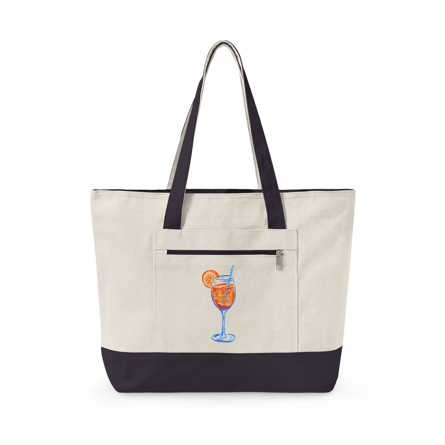 Aperol Spritz Watercolor Printed Zippered Canvas Tote 18" x 14" | Various Colors