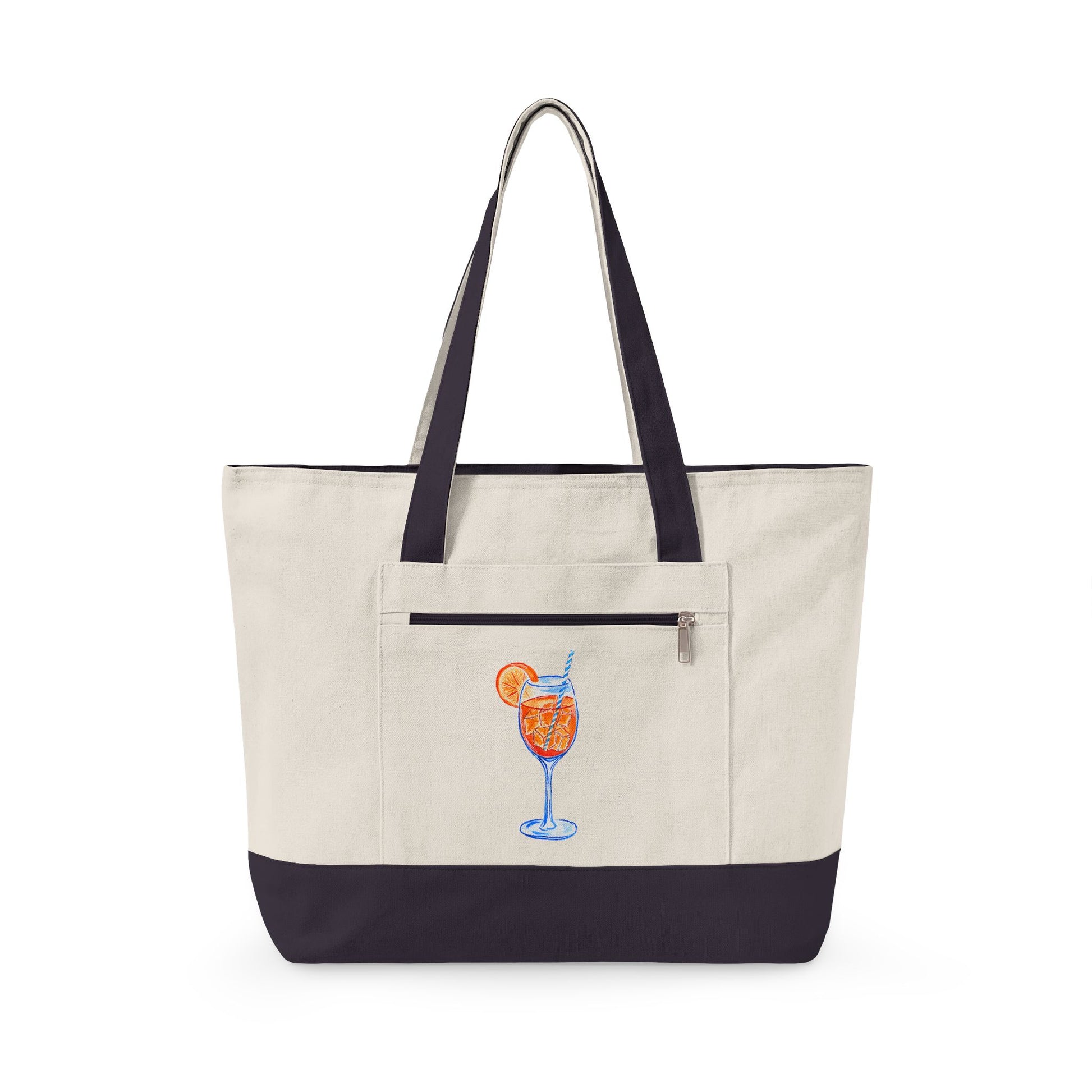 Aperol Spritz Watercolor Printed Zippered Canvas Tote 18" x 14" | Various Colors