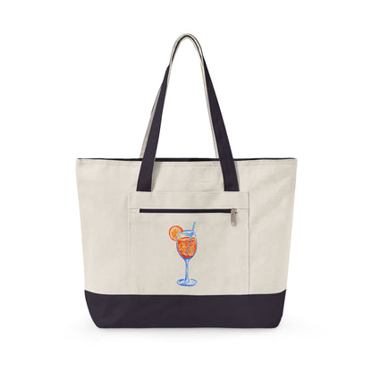 Aperol Spritz Watercolor Printed Zippered Canvas Tote 18" x 14" | Various Colors