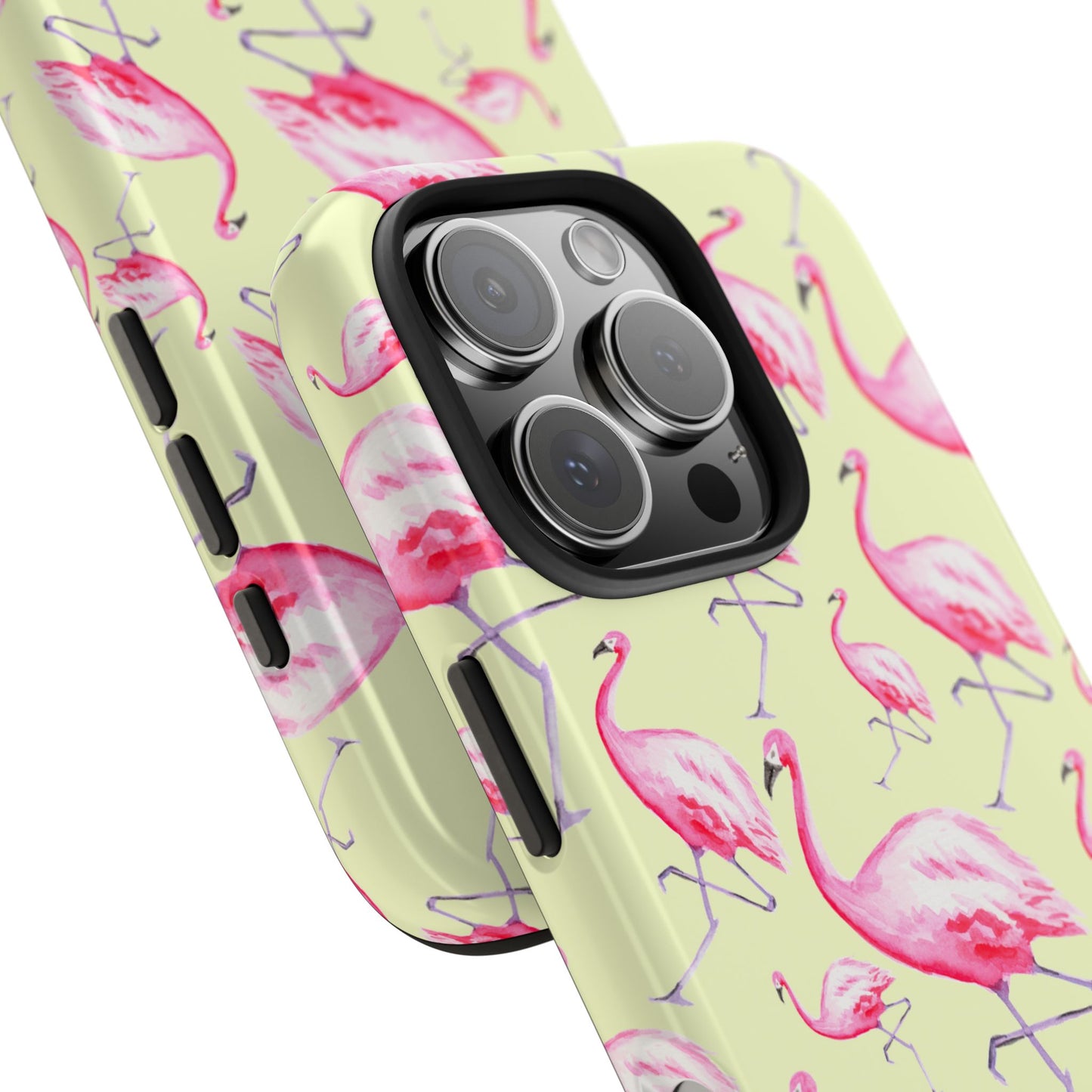 Pink Flamingos Watercolor Illustrated Tossed Pattern Yellow Phone Case | Various Models