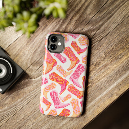 Tossed Hot Pink & Orange Cowboy Boots Tough Phone Cases | Various Models Available