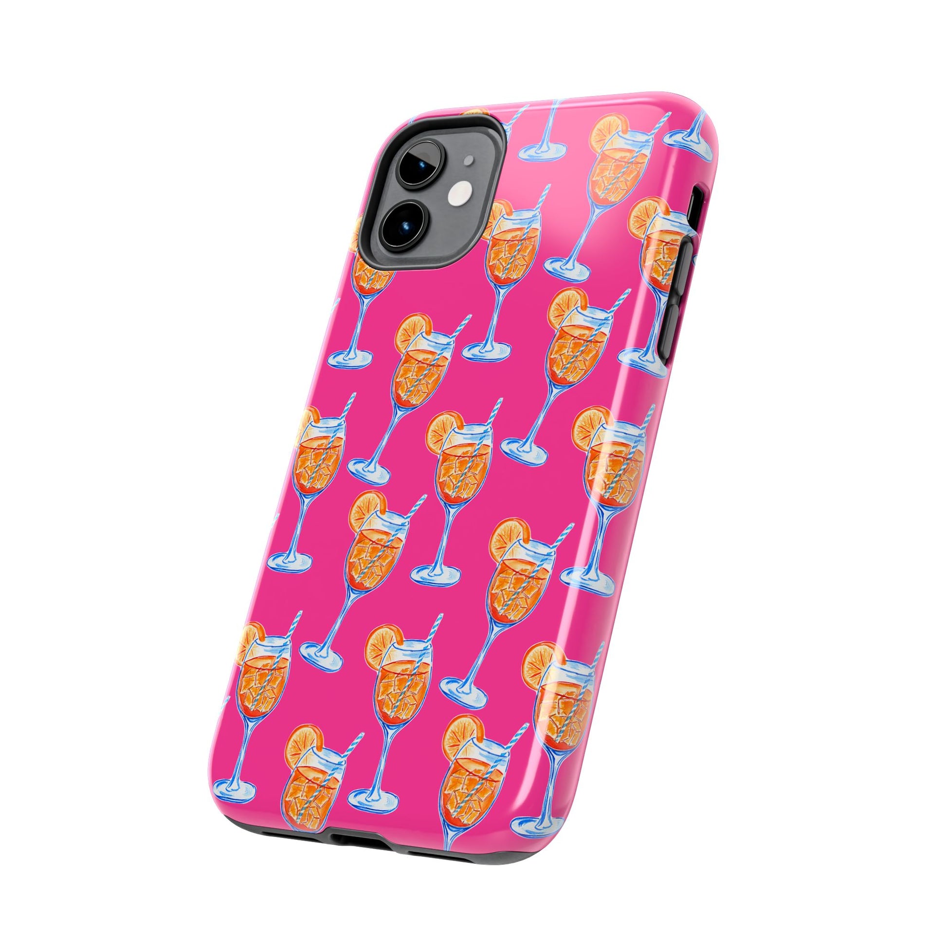 Orange & Blue Aperol Spritz Watercolor Pattern Hot Pink Phone Case | Various Models