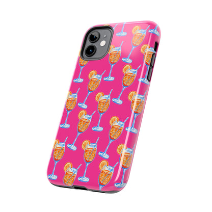 Orange & Blue Aperol Spritz Watercolor Pattern Hot Pink Phone Case | Various Models