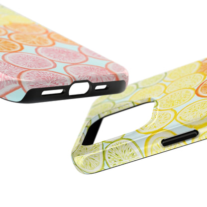 Ombré Citrus Grapefruit, Oranges, Lemons, & Limes Watercolor Illustrated Light Blue Tough Phone Case | Various Models Available