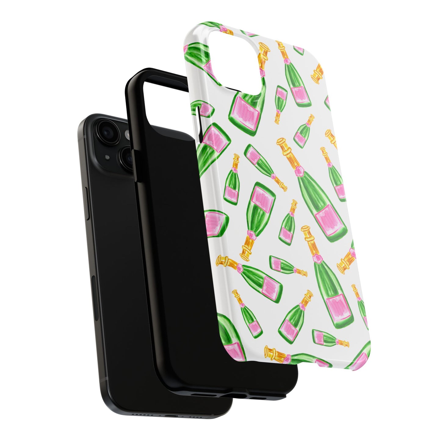 Copy of Tossed Pink and Green Watercolor Illustrated Champagne Bottles Pattern Tough Phone Case | Various Models