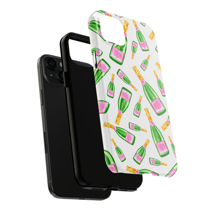 Copy of Tossed Pink and Green Watercolor Illustrated Champagne Bottles Pattern Tough Phone Case | Various Models